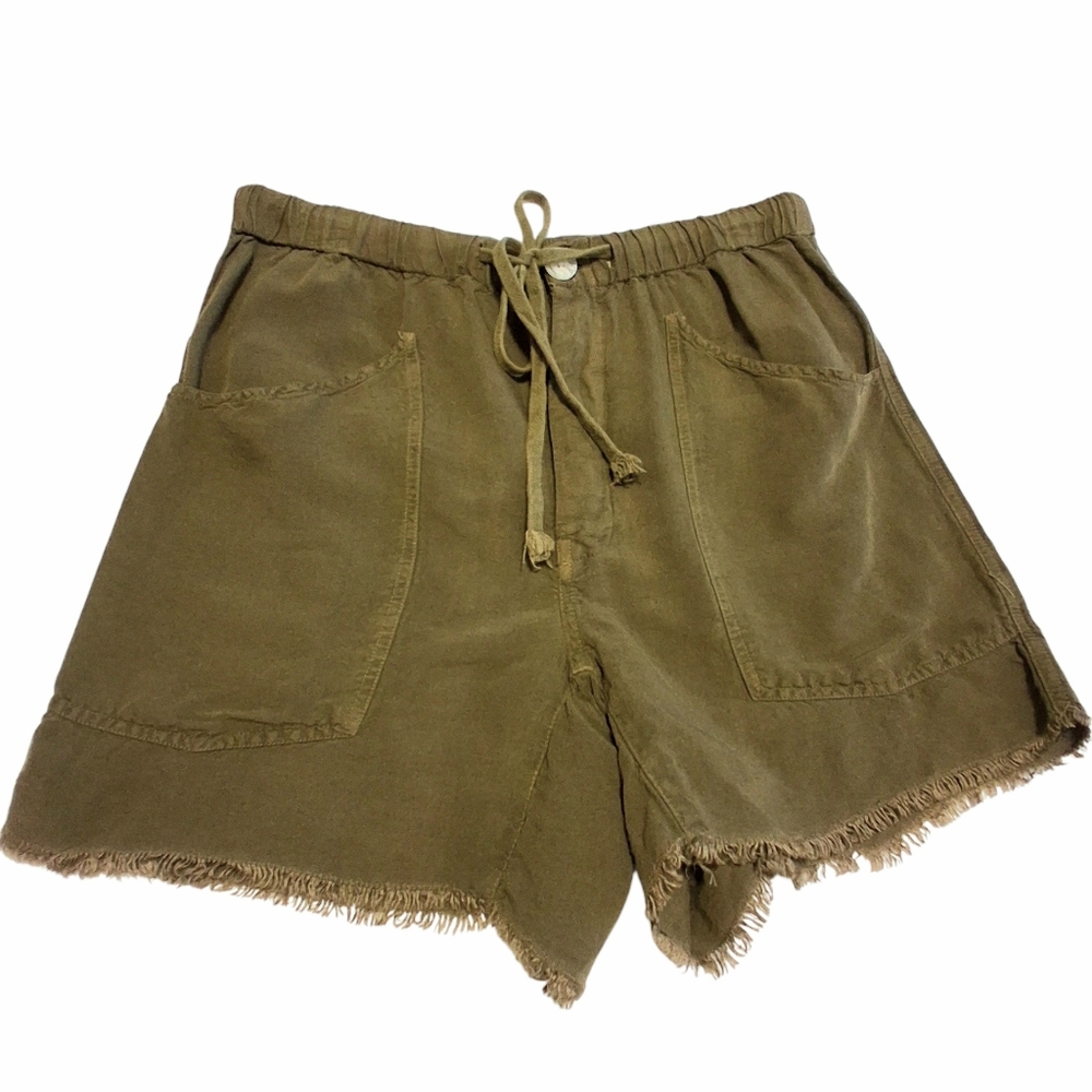 Free People Linen Viscose Blend Shorts Sz Sm Olive Green Boho
